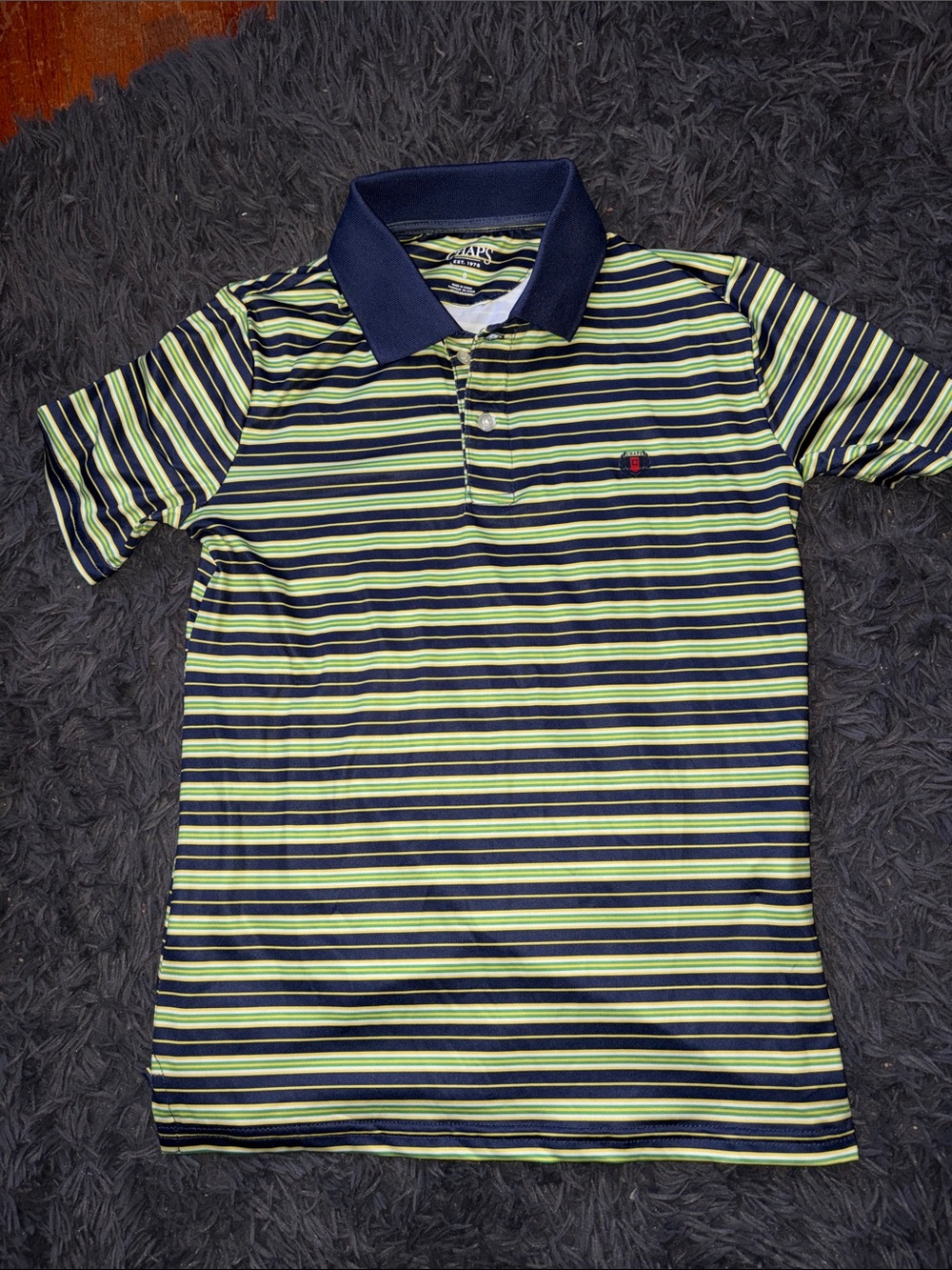 Chaps Striped Navy & Lime Polo Shirt - Kids. Brand new